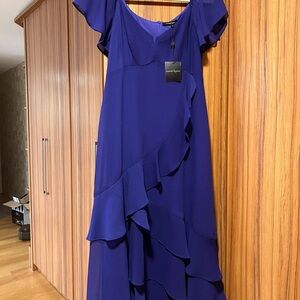 Nanette Lepore Cascading Ruffle Midi Dress in Rich Purple